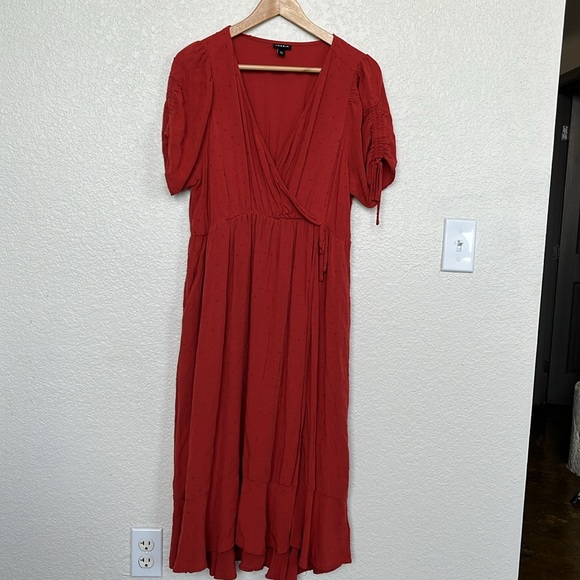 Torrid Midi Midi Swiss Linen Surplice Dress size 00 M 10 equivalent terracotta - Picture 5 of 8